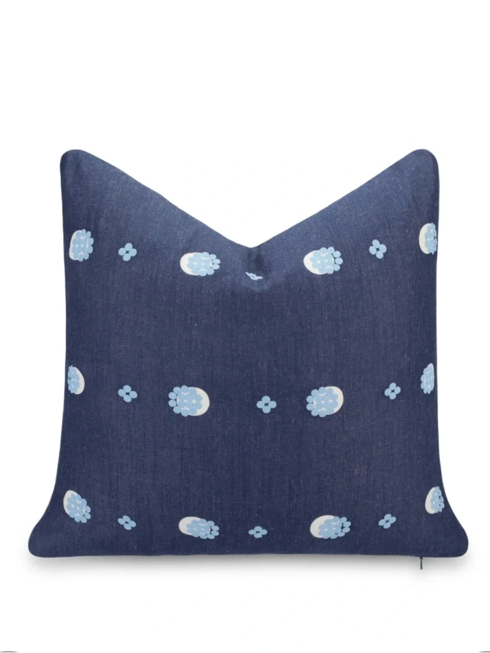 Embroidered Stripes & Dots Pillow Cover Indoor/Outdoor SQUARE 20x20” NAVY BLUE